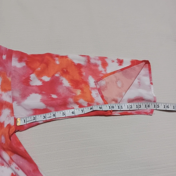 3 X$20 Natori Red and Orange Abstract Shirt Dress V neck Pockets Size M - Picture 9 of 14